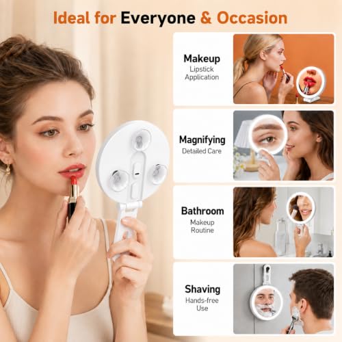 Portable Lighted Makeup Mirror with 10X Magnification & 3 Color Lights
