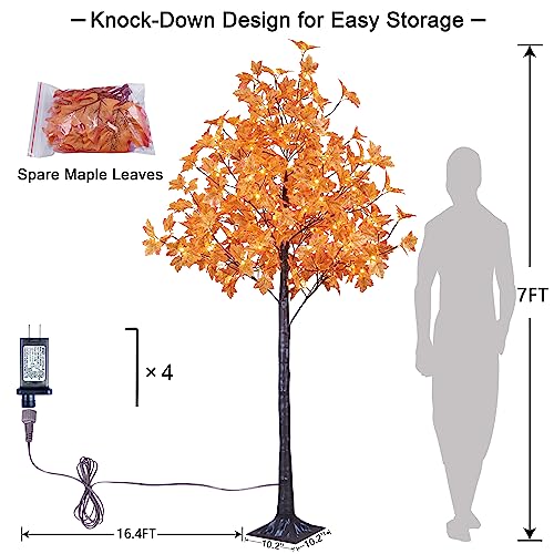 7FT LED Lighted Maple Tree - Fall Harvest Thanksgiving Decor with 208 Warm White Lights