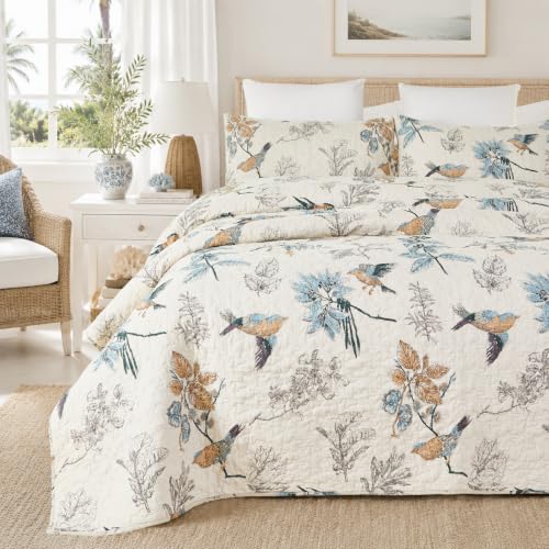 Queen Comforter Set - Birds Printing American Country Style, Beige, 3 Pieces - Variation: Queen / Country Chic