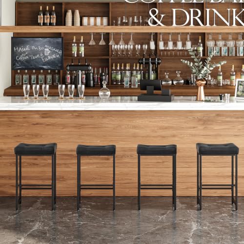 Counter Height Saddle Bar Stools with PU Upholstery - Black, 25.4"