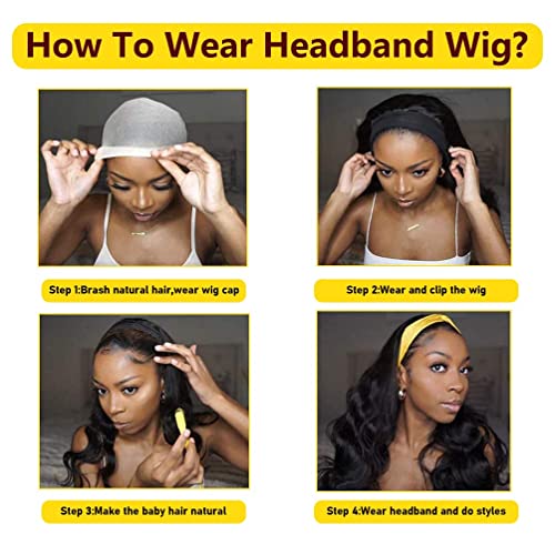 Miss Lee Headband Wig for Black Women 14 Inch Body Wave Human Hair Glueless