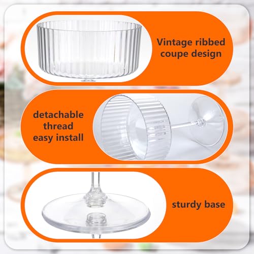 Plastic Martini Glasses 10 oz Clear 100 Pcs Ribbed Design Party Drinkware