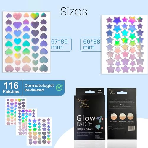 Overnight Pimple Fix Patches ? Natural Ingredients, Star & Heart?Shaped Hydrocolloid Stickers, Dual Size 67?85?mm & 66?98?mm, 116 ?Patches for Clear, Confident Skin