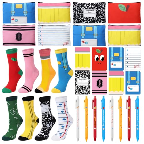 Teacher Appreciation Gifts Set - Teacher Variation with Makeup Bags, Notepads, Pens & Socks