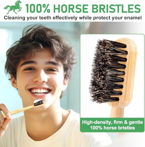 Horse Hair Toothbrush 4 Pack - Natural Bamboo Handle, Biodegradable & Plastic-Free - Variations of HORSE BRISTLE TOOTHBRUSH 4PACK