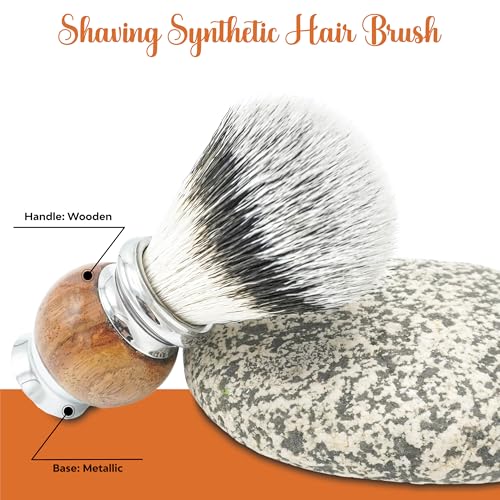 Men's Shaving Brush with Synthetic Silvertip Bristles - Hardwood & Stainless Steel