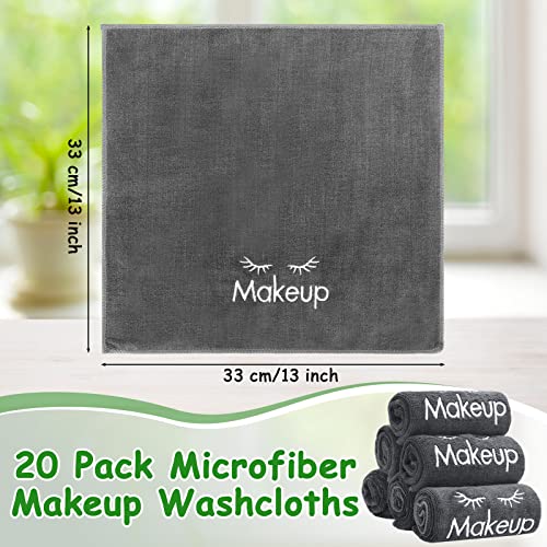 Vabean 20-Pack Microfiber Makeup Remover Washcloths - Soft, Reusable Face Towels 13x13 inches