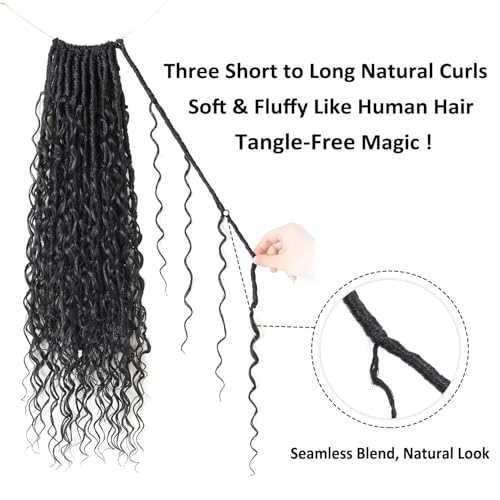 Prelooped Boho Faux Locs Crochet Hair 1B#, 24 Inch - Pack of 9 for Natural Black Style