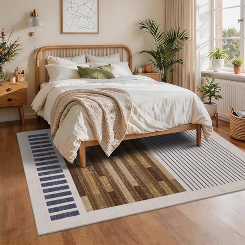 YIHOUSE Beige Brown 8x10 Modern Abstract Washable Area Rug for Living Room