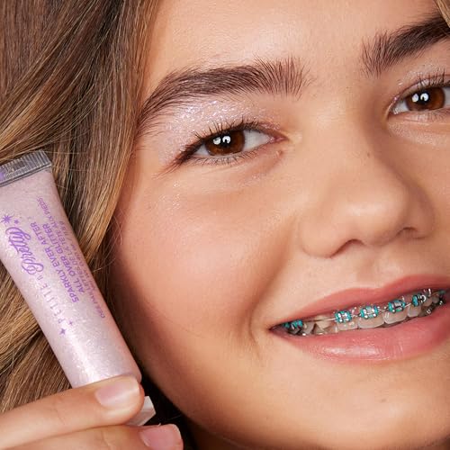 Petite N Pretty Glitter Makeup Set - Shimmering for Eyes, Cheeks, and Body - Glow Up Stick & All-Over Glitter in Pink Sherpa Bag for Kids, Teens, and Tweens (Pink)