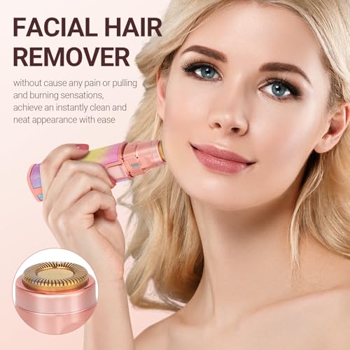 Facial Hair Removal for Women: 2-in-1 Rechargeable Nose Hair & Eyebrow Trimmer, Face Shaver with Built-in LED Light for Removing Chin, Upper and Lower Lip Area Peach Fuzz