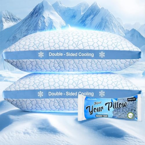 Blue Double Sided Cooling Pillow Set of 2 Queen Size - Adjustable Gel Memory Foam for Hot Sleepers