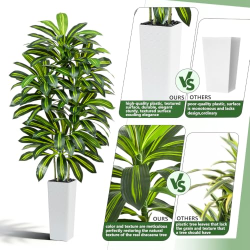 FSHOHI 7FT Artificial Dracaena Tree in White Planter - Indoor Faux Plant