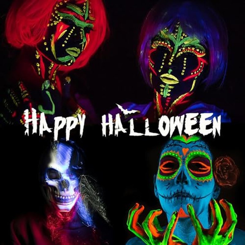 Glow in The Dark Face Body Paint, Glow In The Dark Under UV Black Light Sticks Makeup Neon Face Painting Kits for Adult Halloween Festival Accessory Glow Party Supplies (24)