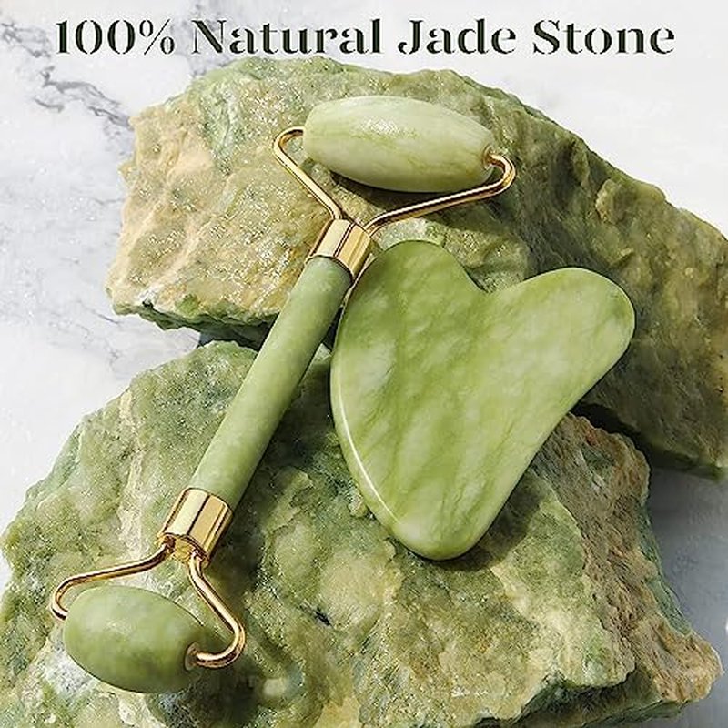 BAIMEI 2 Gua Sha Stones & 1 Jade Facial Roller Massage Set