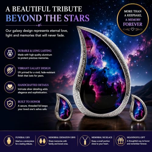 Premium Family Cremation Urn Set for Human Ashes - Teardrop Design with Keepsakes & Necklace - Memorial Urn Kit (220lbs) - MemoricUrn