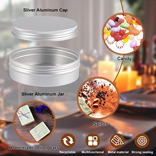 60 Pack Round Cans with Screw Lid 4 Oz Aluminum Metal Tins DIY Food Candle Containers for Lotion Bars, Balms, Salve, Spices, Beard Balm, Crafts with 4 Markers 2 Sheets Label Stickers