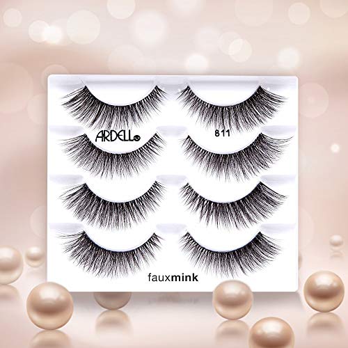 Black 811 Faux Mink Lashes - Knot-Free Invisiband, Natural Wispy Reusable Fake Eyelashes - 4 Pairs