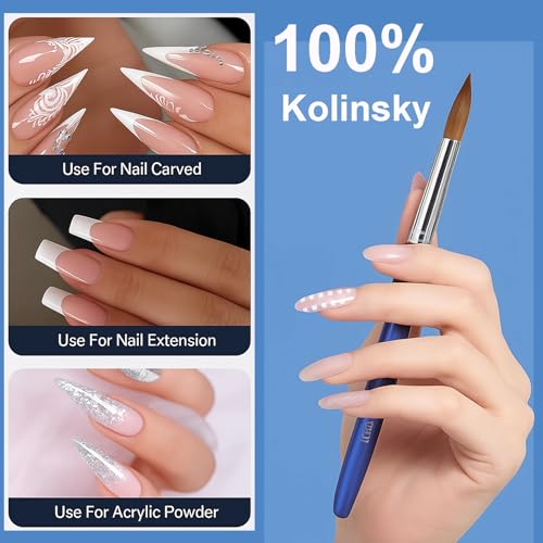 Professional Nail Art Brush - Oval Crimped Tip for Acrylic Nails - Gradient Blue Metal Handle - Sable Hair - Variation 14