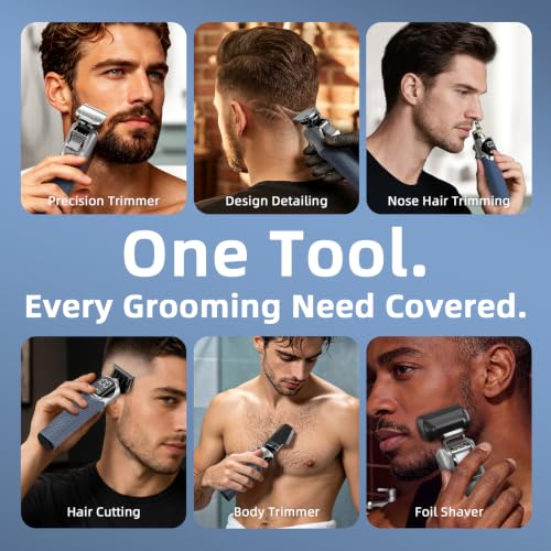 Blue 6-in-1 Men's Beard Trimmer & Electric Shaver Set - Hair Nose & Body Grooming