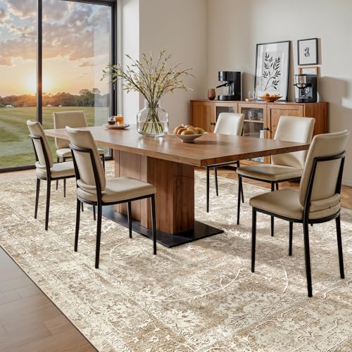 8x10 Washable Area Rug for Living Room - Neutral Beige and Brown