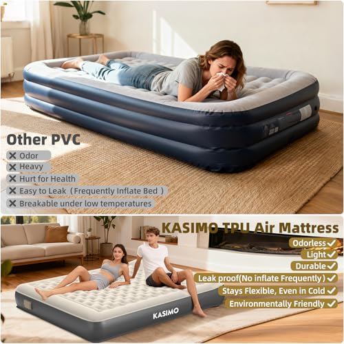 Queen Air Mattress with Wireless Battery Pump - Odorless TPU Material 75x59x8.7 Inches