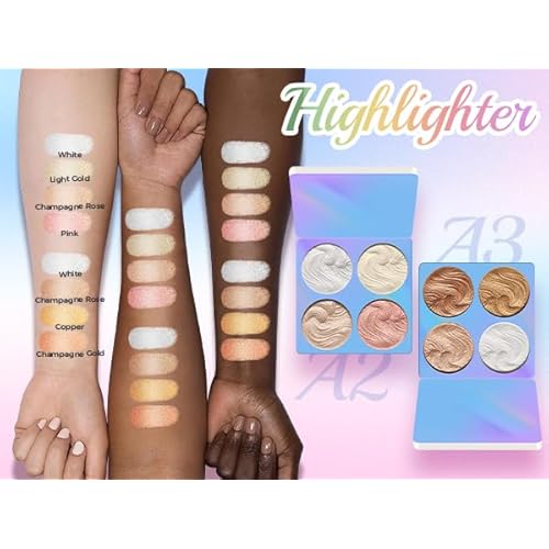 Face Highlighter Palette, Illuminator Powder Palette White Highlighter Baked Waterproof Long Lasting Brilliant Lighten Skin Color Face Contour Powder Makeup Highlighter
