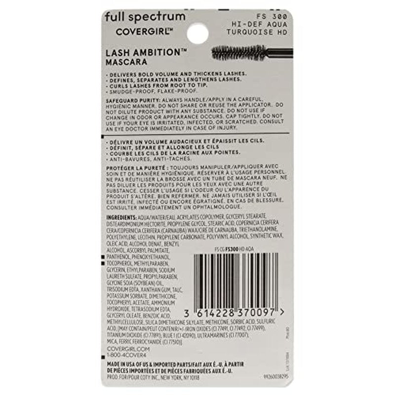 COVERGIRL Full Spectrum Lash Ambition Mascara, Hi-Def Aqua, 0.3 Fluid Ounce (Pack of 2)