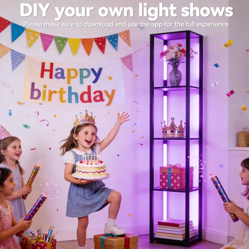 Black RGBWC Floor Lamp with Shelves - Smart Color Changing & Music Sync