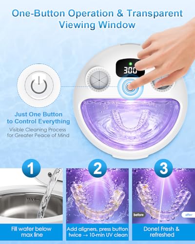 Ultrasonic Denture & Retainer Cleaner 45kHz UV Sterilizer with 200ml Capacity