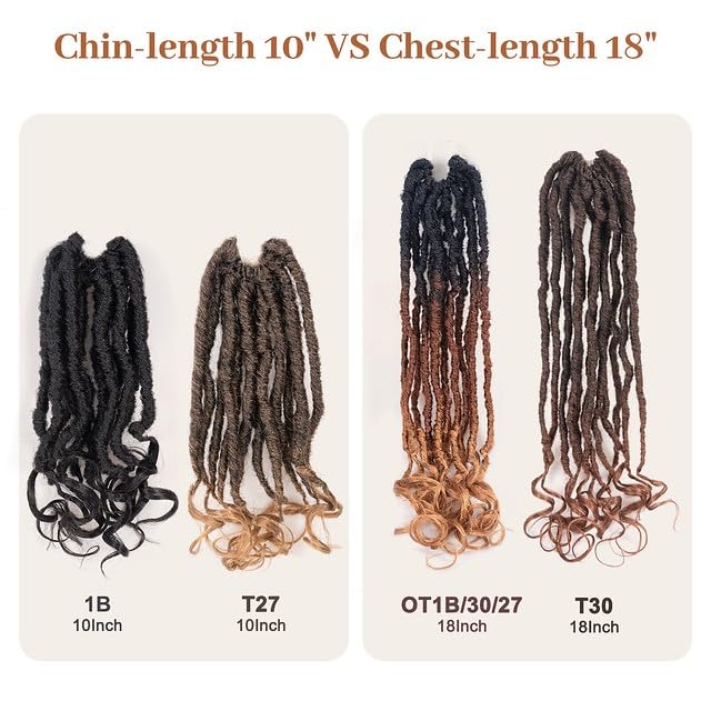 French Curl Crochet Locs Hair Extensions - 10 Inch Ombre Brown 3 Tones, 8 Packs, Pre-Looped Faux Locs with Curly Ends (Variation of OT30/27)