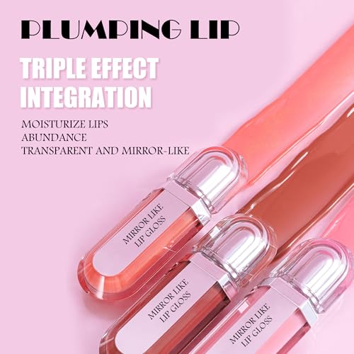 Hydrating Lip Plumper Gloss, Plumping Lip Oil, Lightweight High Shine Lip Plumper Gloss, Nourishing Long Lasting Non-Sticky Hydrating & Smoothing Lip Treatment for Dry Lips (Rose brown)