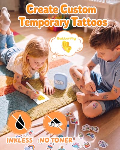 Kids Temporary Tattoo Printer with AI Custom Stickers - Wireless, Inkless, Washable, Blue