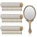 Vintage Handheld Makeup Mirror Brass Gold Floral Design - 48 Pcs