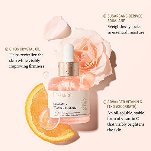 Squalane + Vitamin C Rose Facial Oil 1.01 Fl Oz - Brightening, Firming, Hydrating Serum