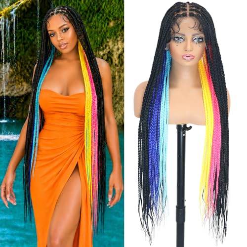 Multicolor 36 Inch Full Lace Knotless Braided Wig with Baby Hair - ItsUHair