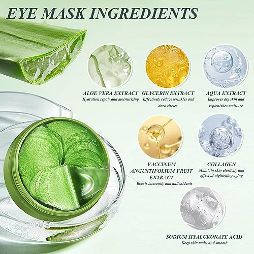 Under Eye Patches for Puffy Eyes and Dark Circles ? 60 PCS Aloe Vera Under Eye Mask with Pure Natural Extracts to Combat Puffiness, Fine Lines, Wrinkles, and Bags