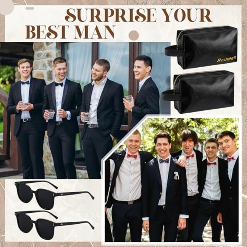 18 Pcs Groomsmen Gifts Set of 6, Groomsman Proposal Gift Includes 6 Leather Toiletry Bags 6 Sunglasses and 6 Pairs of Socks for Wedding Man Gift Bachelor Party Favors