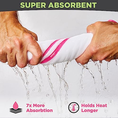 Premium Microfiber Towels - 5 Pack Ideal for Estheticians, Barbers, Salons Extra Thick, High Absorbency, Professional-Grade (White with Pink Border)