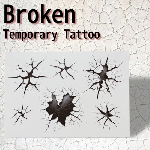 Halloween Creepy Cracks Face Tattoo Set, Temporary Makeup Stickers with Eyelashes, Black Broken Glass Pattern, Costume Accessories