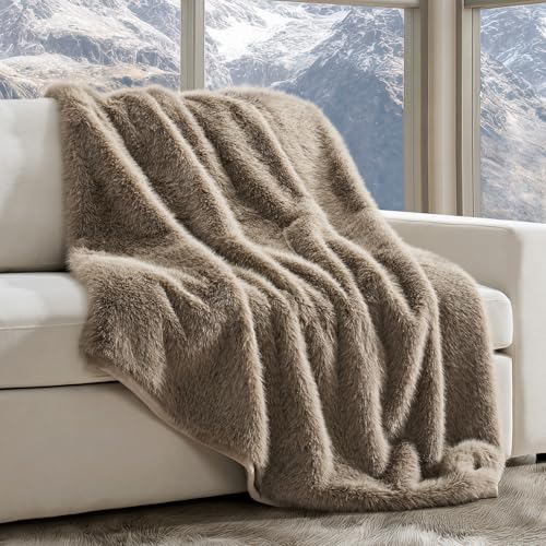 EverGrace Faux Fur Throw Blanket 60x80 Natural Mink Luxury Soft Cozy