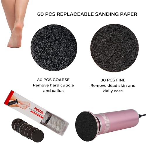 High Power Electric Foot Callus Remover, 2025 Upgrade with 100-inch Extra-Long Cord and 60 Replaceable Sandpaper Discs, Electric Foot File for Cracked Heels and Dead Skin, Rose Pink