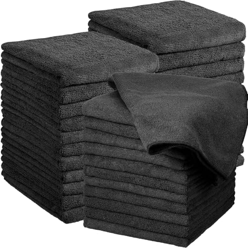 Black Microfiber Salon Towels Bulk 24 Pack 16 x 29 Inches Bleach-Resistant