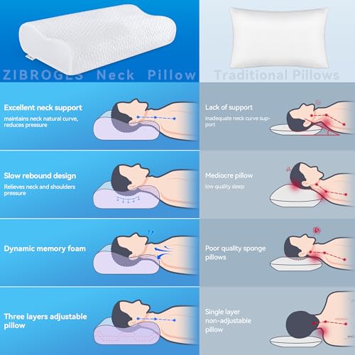 King Size Cervical Neck Pillow with Cooling Cover - Adjustable Memory Foam Support