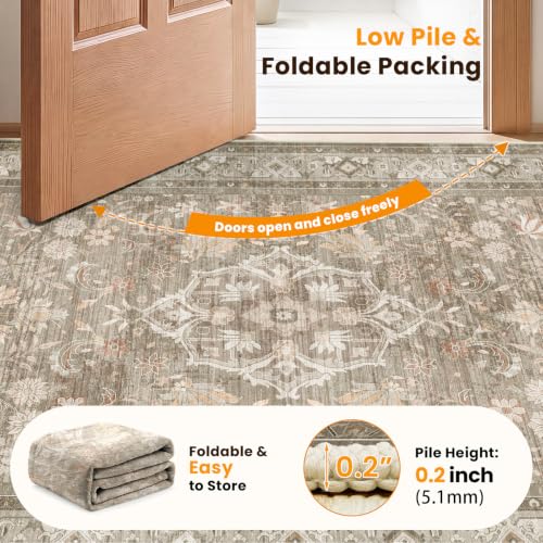 SameBed 8x10 Vintage Washable Area Rug for Living Room - Brown