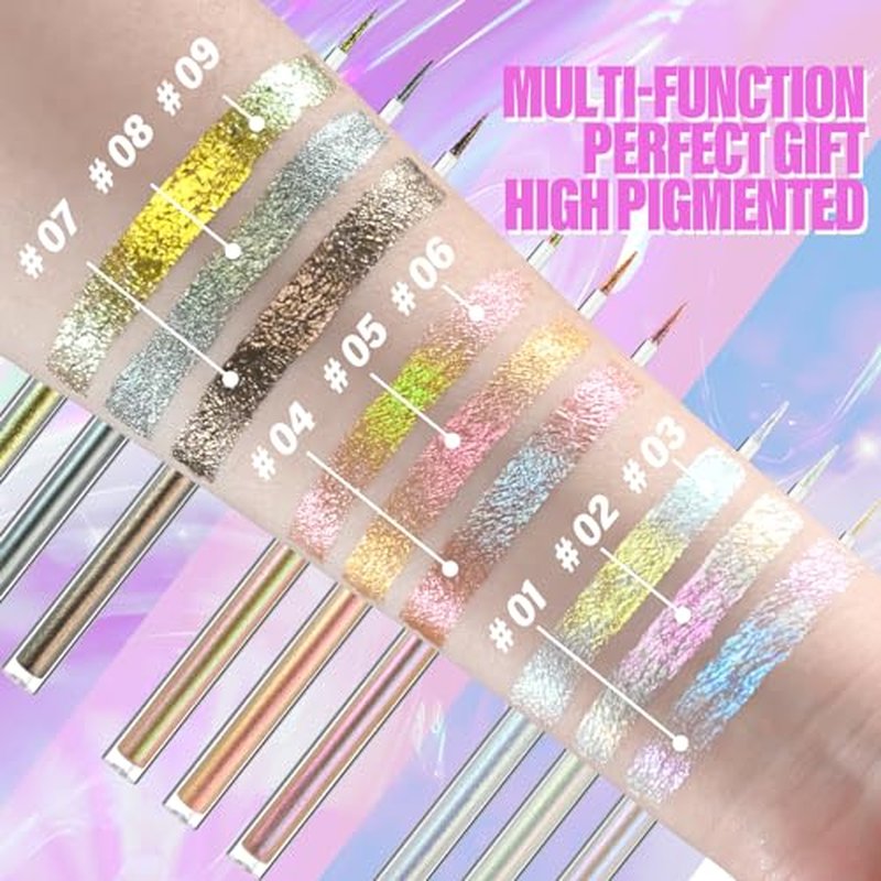 3PCS Multichrome Liquid Eyeshadow Set,Multi-Dimensional Fairy Makeup,High Pigment Waterproof Aurora Eye Shadow,Ultre Fine Tip Glitter Eyeliner (01 Aurora+02 Twilight+03 Moonbow)