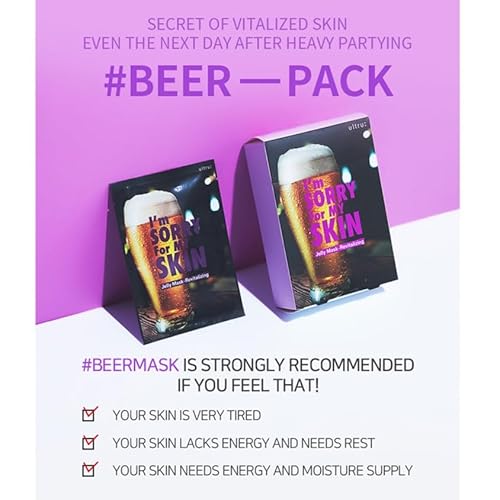 I'M SORRY FOR MY SKIN Jelly Face Mask Korean Skin Care, Fun Hydrating Sheet Masks Set, Holiday Self-Care Gifts for Women, Cute Skincare Stocking Stuffers, Pack of 10 (Beer Revitalizing Mask)