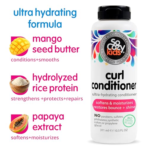SoCozy Curl Conditioner | For Kids Hair | Softens, Restores Bounce and Shine | No Parabens, Sulfates, Synthetic Colors or Dyes, Sweet-Cr?me, 10.5 Fl Oz