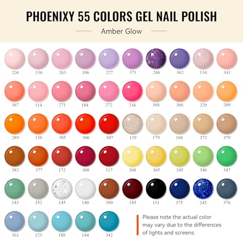 Phoenixy Gel Nail Polish Kit with UV Light - Amber Glow, 55 Colors & Manicure Tools