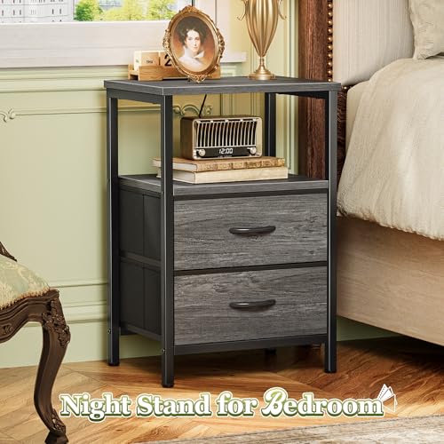 Huuger Nightstand Set of 2 in Grey with 2 Drawers Modern Bedside Tables